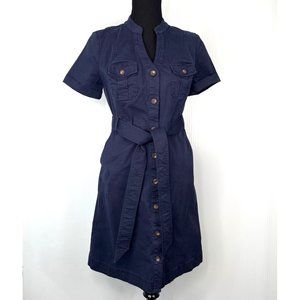 Boden Womens Shirt Dress 6R Navy Blue Shirtwaist Knee Length Short Sleeve V Neck